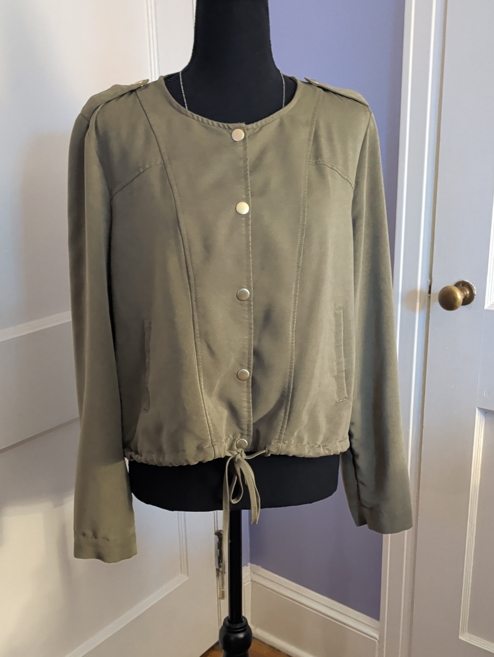 JustFab Olive Drawstring Hem Utility Jacket - Women